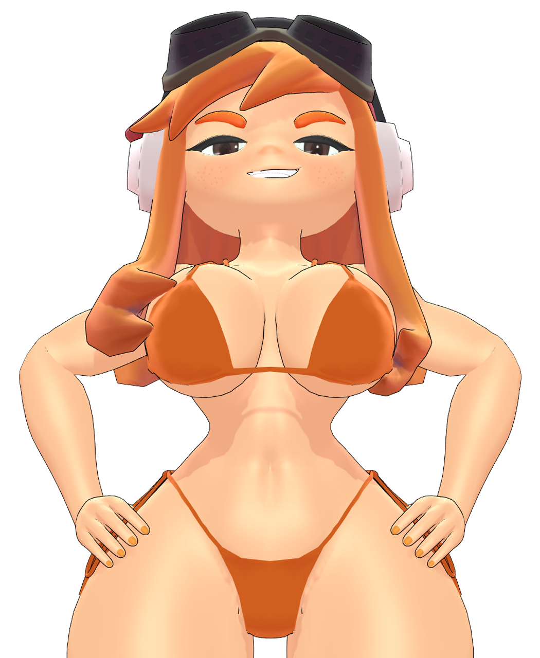 3d bikini female female_only glitch_productions human_meggy kabalmystic kapp-99 meggy_spletzer mikumikudance orange_hair smg4 smirking_at_viewer swimsuit transparent_background youtube