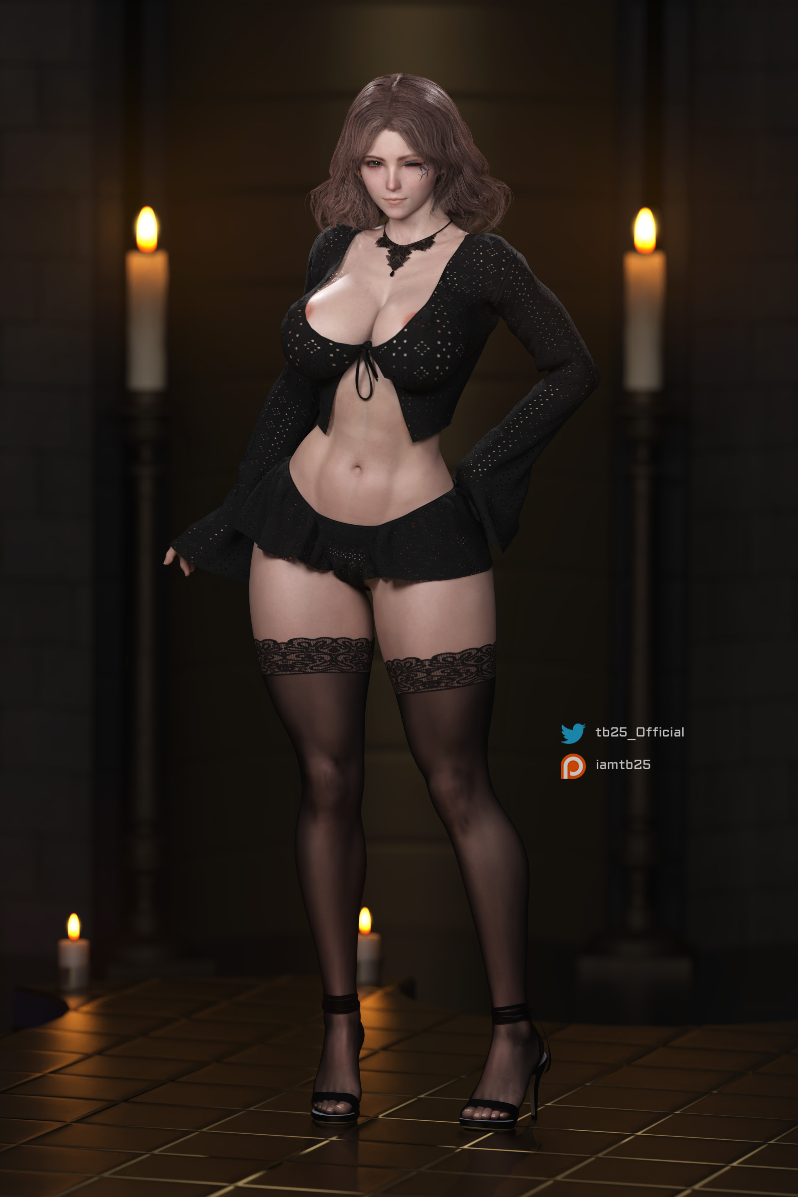 1girls, 3d, abs, absurd res, ass, big ass, big breasts, breasts, casual, elden ring, female, female only, fromsoftware, hi res, high heels, large breasts, looking at viewer, melina (elden ring), one eye closed, pale skin, patreon username, pussy, solo, tb25, thick thighs, thighs, twitter username, wide hips