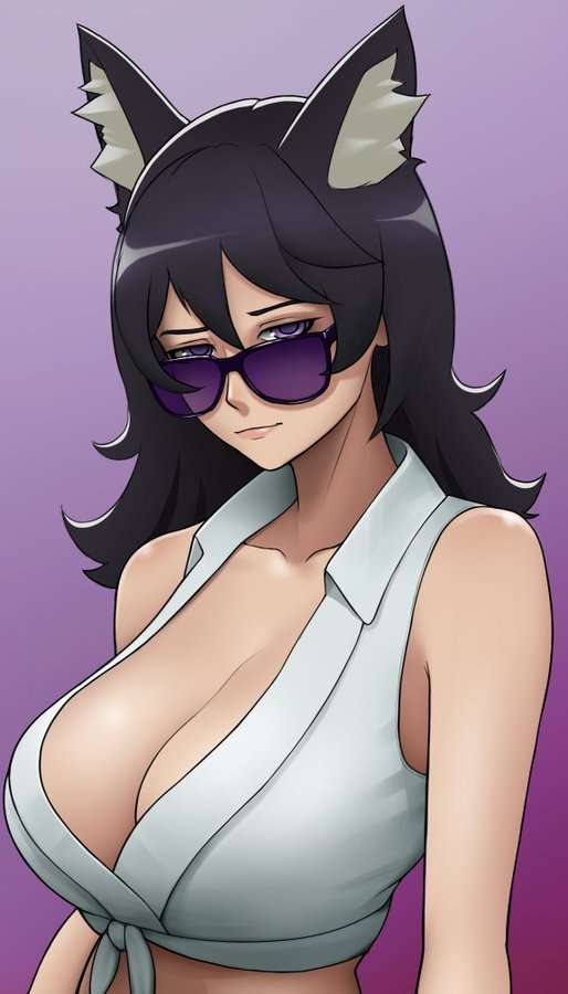 1girls bare_midriff bare_shoulders big_breasts black_hair breasts_bigger_than_head cat_ears catgirl cleavage crop_top female female_only huge_breasts large_breasts looking_at_viewer looking_over_eyewear looking_over_glasses looking_over_sunglasses neko purple-tinted_eyewear purple_eyes purple_sunglasses skullkidsak streamer sunglasses thatspookynekogirl tinted_eyewear twitch virtual_youtuber vtuber vtuberfanart