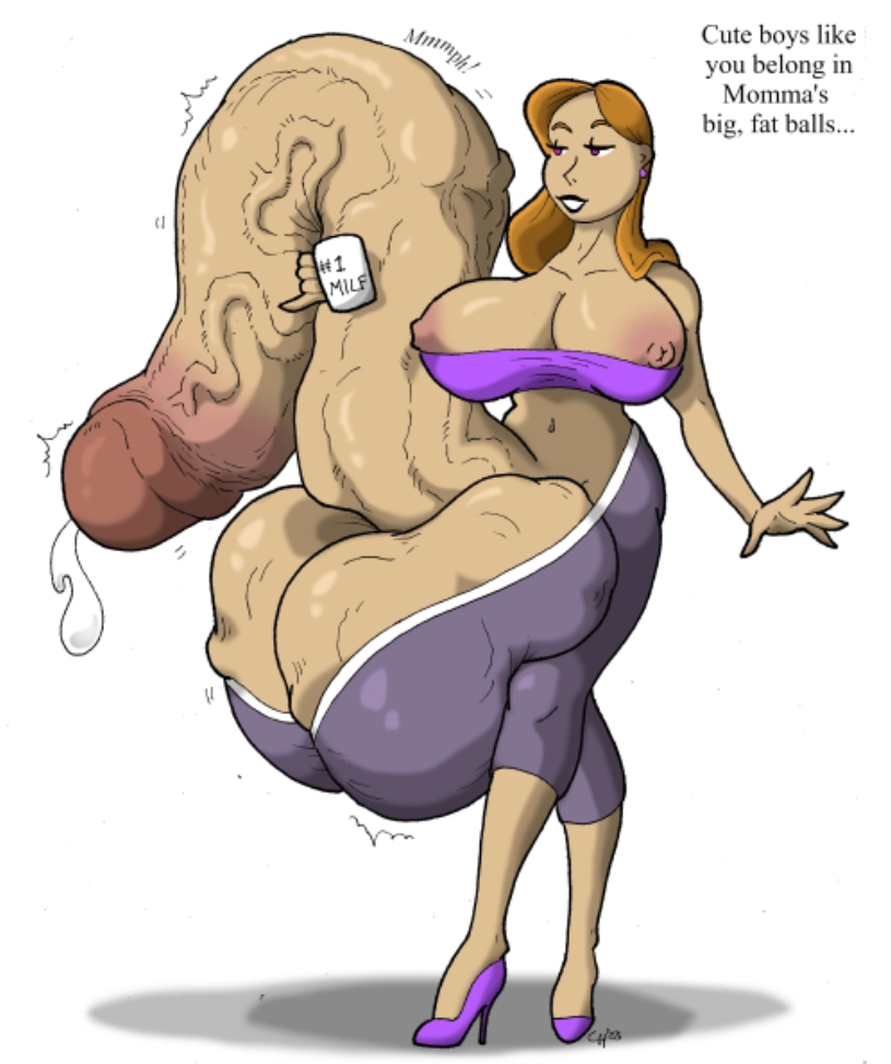 1futa big_ass big_breasts brown_hair cock_vore coffee_mug futa_only futadom futanari high_heels ineffective_clothing leaking_cum massive_balls massive_penis milf mostly_nude nude nude_futanari partially_clothed purple_eyes seehedge smiling solo vore