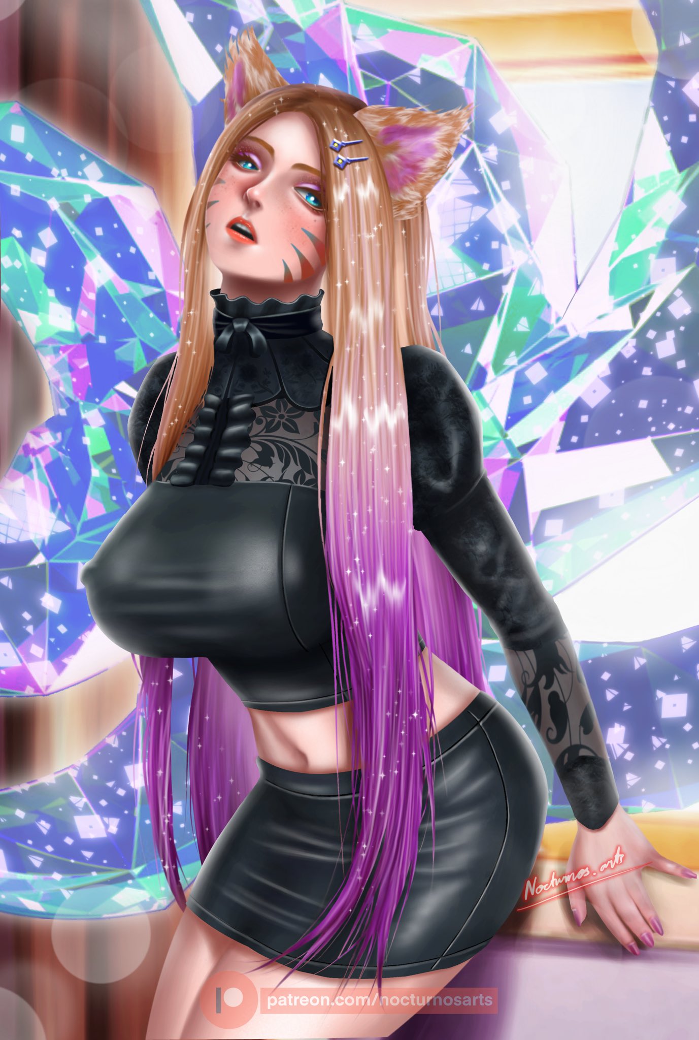 9_tails ahri animal_ear_fluff animal_ears animal_girl big_breasts blonde_hair blue_eyes breasts busty child_bearing_hips cleavage clothing crystal_tail curvaceous curves curvy curvy_body curvy_female curvy_figure curvy_hips eyelashes eyeliner eyeshadow facial_markings female fluffy fluffy_ears fox fox_ears fox_girl fox_tail hips hourglass_figure huge_breasts humanoid inner_ear_fluff k/da_all_out_ahri k/da_all_out_series kemonomimi kitsune large_breasts league_of_legends light-skinned_female light_skin lips lipstick long_hair multiple_tails nine_tailed_fox nocturnosarts pale-skinned_female pale_skin riot_games tail the_baddest_ahri thick_thighs thighs vastaya video_games voluptuous wide_hips