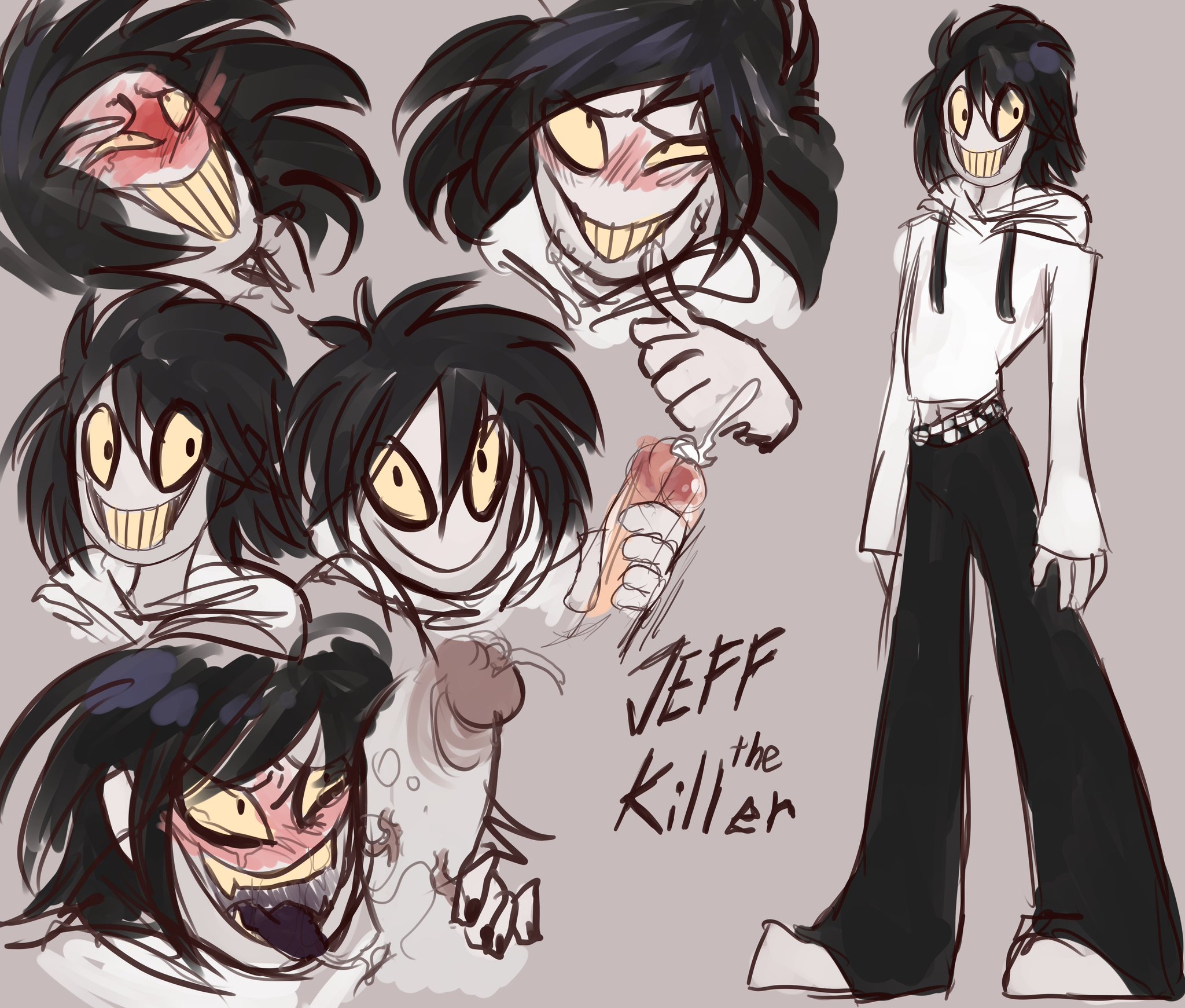 big penis, black hair, blush, clothing, creepypasta, erection, gay, jeff the killer, licking, long hair, looking at viewer, male, masturbation, pale skin, penis, saliva, smile, tongue, tongue out, wet, yaoi