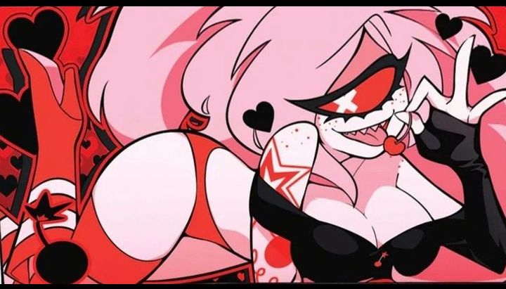 1girls bottom_heavy cherri_bomb cherry demon_girl floofy_hair hazbin_hotel hourglass_figure large_breasts laying_on_floor laying_on_stomach red_panties succubus thick_thighs white_body wide_hips