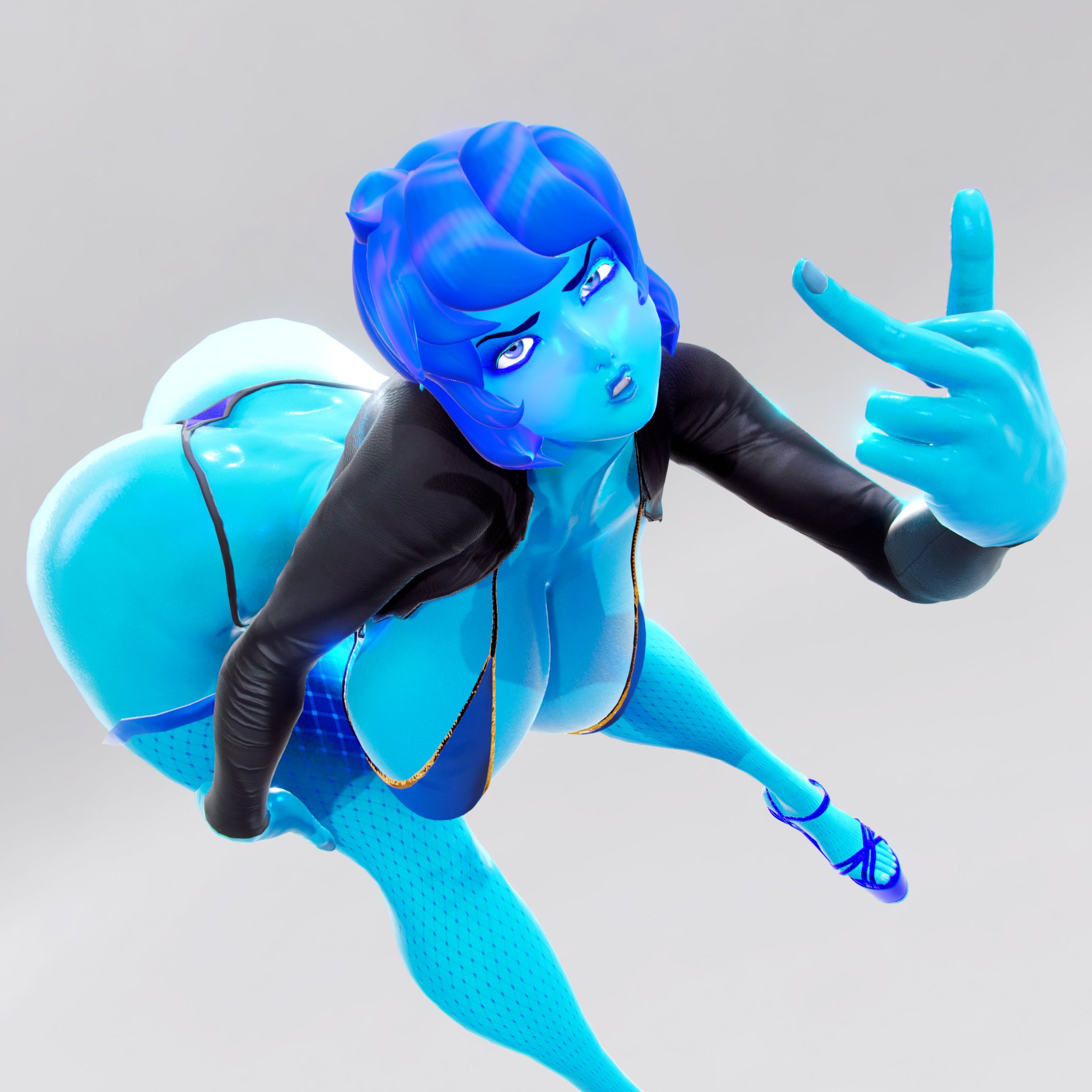 3d, ass, big ass, big breasts, bikini, breasts, cartoon network, female, gem (species), lapis lazuli (steven universe), middle finger, prevence, short blue hair, solo, solo female, steven universe