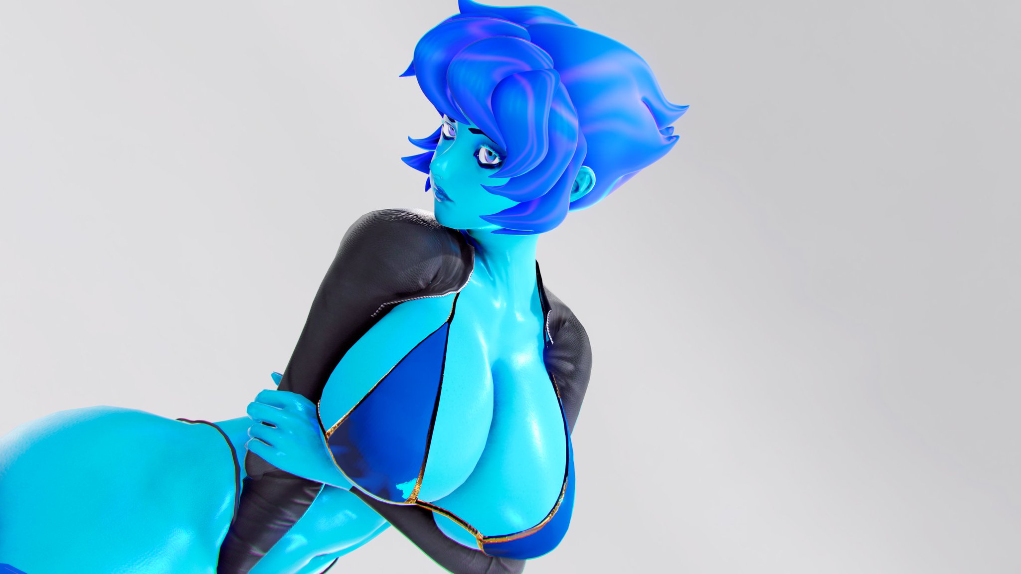 3d, big breasts, bikini, breasts, cartoon network, cleavage, female, gem (species), lapis lazuli (steven universe), prevence, short blue hair, solo female, steven universe