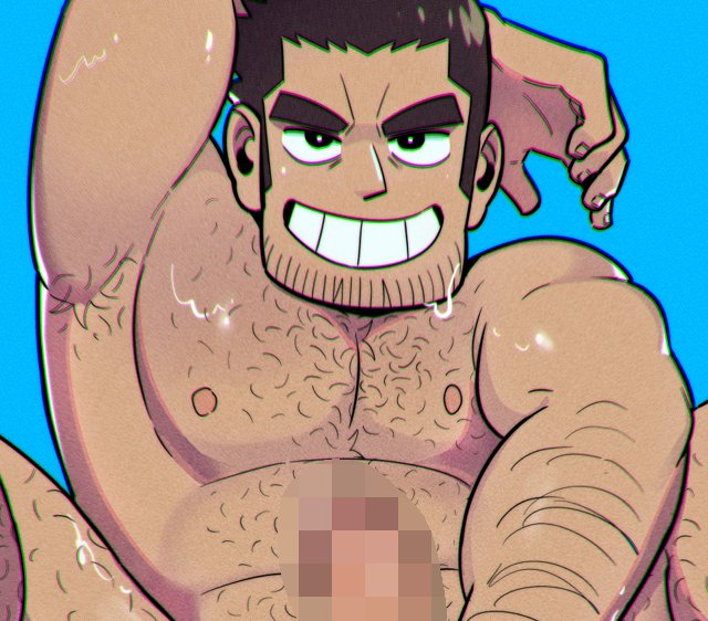 1boy arm_hair armpit_hair armpit_stubble bara beard_stubble black_hair censored chest_hair come_hither completely_nude cowboy_shot erection gay hairy huge_eyebrows large_pectorals leg_hair looking_at_viewer lucas_lee male male_focus male_only mosaic_censoring muscular muscular_male navel_hair nipples nude paid_reward_available pectorals penis sanpaku scott_pilgrim scott_pilgrim_takes_off seductive_smile short_hair smile solo solo_male spread_legs sweat toraboi