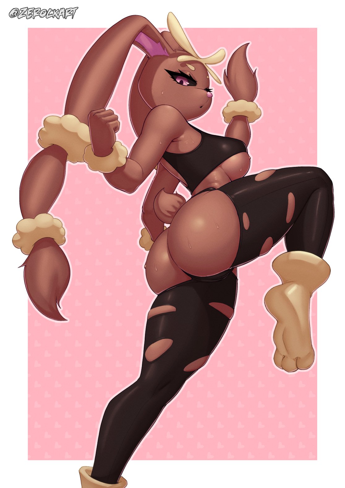 1girls anthro ass big_ass big_breasts bottomwear breasts brown_body brown_eyes brown_skin bunny bunny_ears bunny_girl bunny_tail female female_only huge_ass legs looking_back lopunny mega_evolution mega_lopunny pokemon pokemon_(species) pokemon_dppt ripped_clothing ripped_clothing ripped_pants solo solo_female thick_thighs thighs topwear zerock69