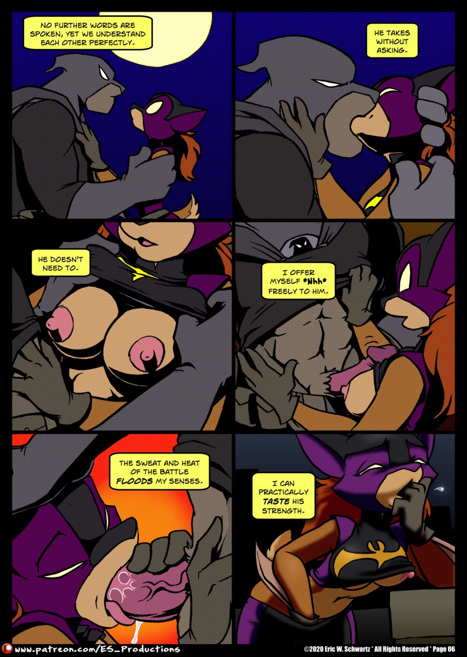 2020 anthro balls bat bodily_fluids breasts building canid canine canis caption chiropterana clothing colored comic comic_book_style costume cowl dialogue duo english_text eric_schwartz fellatio female finger_in_mouth french_kissing genitals gloves hair hand_on_chest handwear hi_res imagination inner_monologue kissing male male/female mammal mask masturbation moon narrowed_eyes night night_terror_(ews) nipples one_breast_out oral page_6 page_number penile penis penis_on_breast roberta_kain saliva sex squint superhero text undressing url wayne_rogers wings wolf