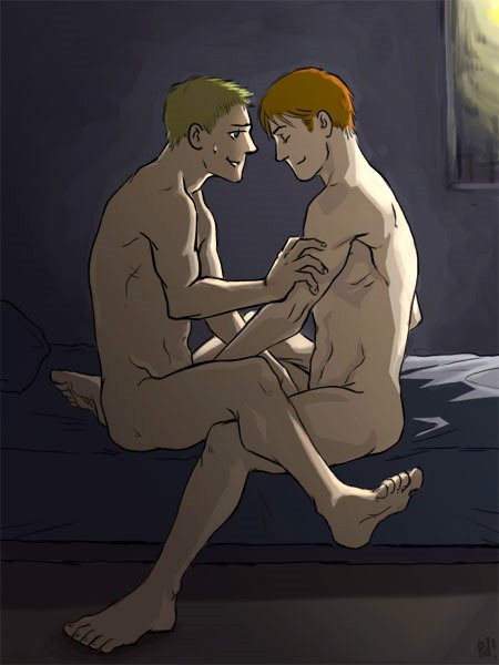 2boys 2males blonde_hair danny_rand daredevil implied_handjob iron_fist male male/male male_only marvel marvel_comics matt_murdock mutate_(marvel) mutual_masturbation naked naked_male red_hair straddling