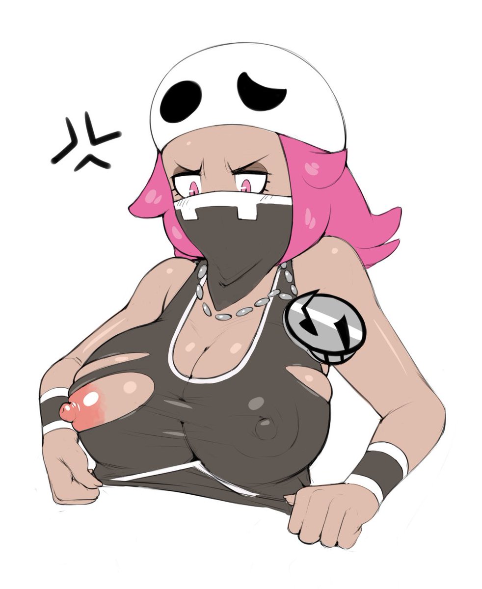 1girls big_breasts black_clothing exposed_breasts exposed_nipples female female_focus female_only female_team_skull_grunt frustrated grey_impact large_breasts masked_female necklace nipple_slip nipples nipples_visible_through_clothing pink_eyes pink_hair pink_nipples pokemon pokemon_sm ripped_clothing team_skull team_skull_grunt team_skull_grunt_(female) torn_clothes torn_clothing torso voluptuous_female wearing_mask