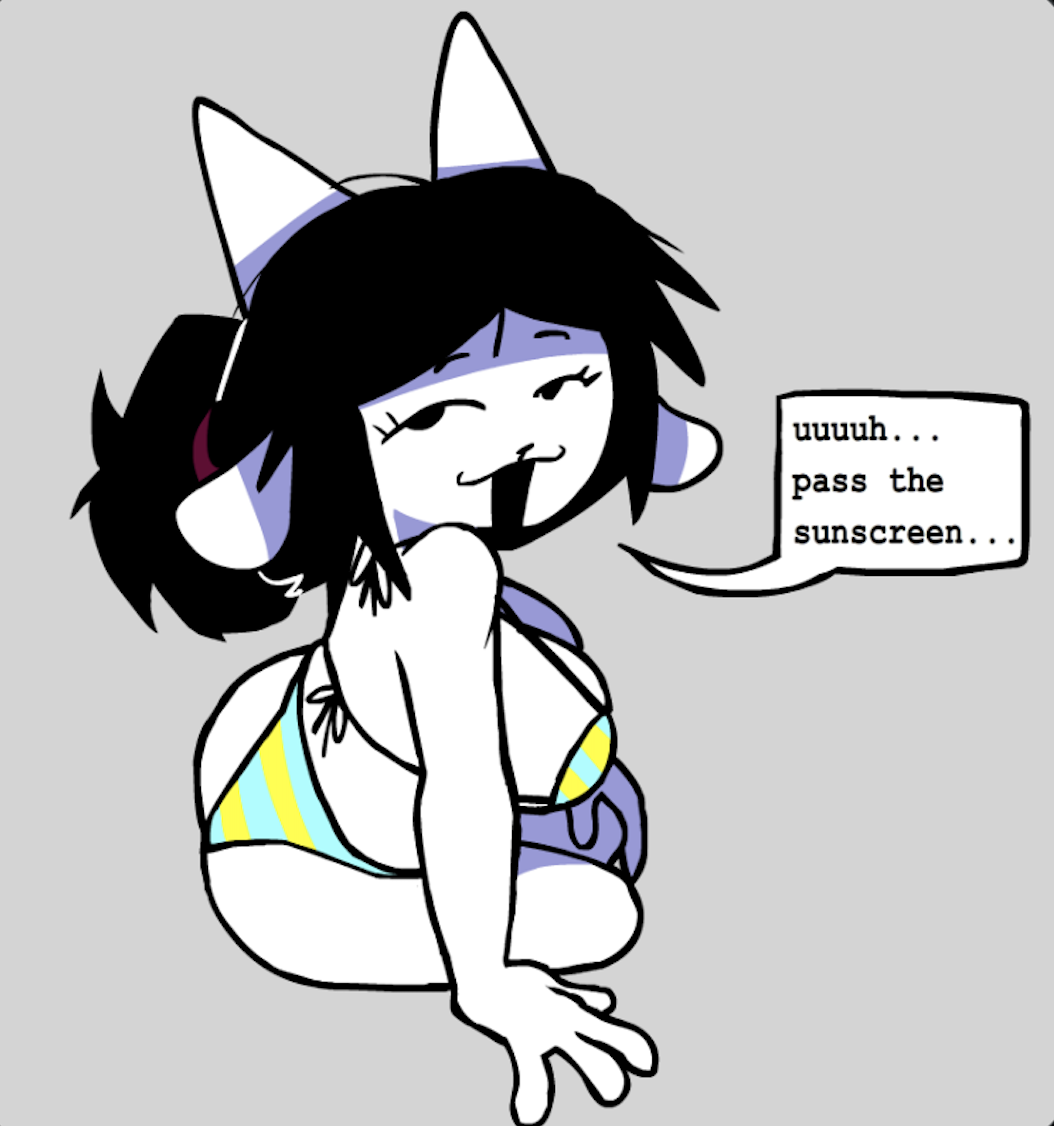 anthro bikini black_hair color female loudnormal4 swimsuit temmie temmie_(undertale) text undertale undertale_(series)