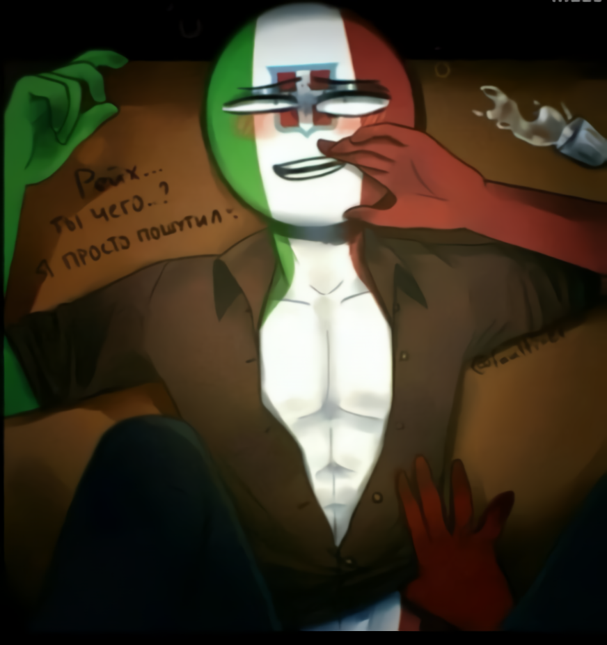 countryhumans drugged fascist_italy_(countryhumans) gay imminent_rape italy lifting_shirt male_focus male_only multicolored_skin nazi_germany_(countryhumans) russian_text source_request unbuttoned_shirt