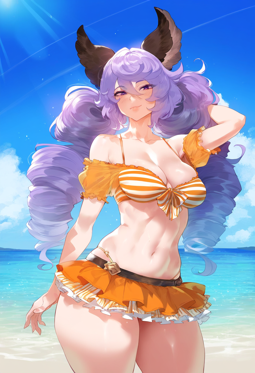 1girls ai_generated granblue_fantasy ldoe_art looking_at_viewer pale-skinned_female pale_skin posing posing_for_the_viewer purple_hair satyr_(granblue_fantasy) solo thiccwithaq_(ai_style) twintails