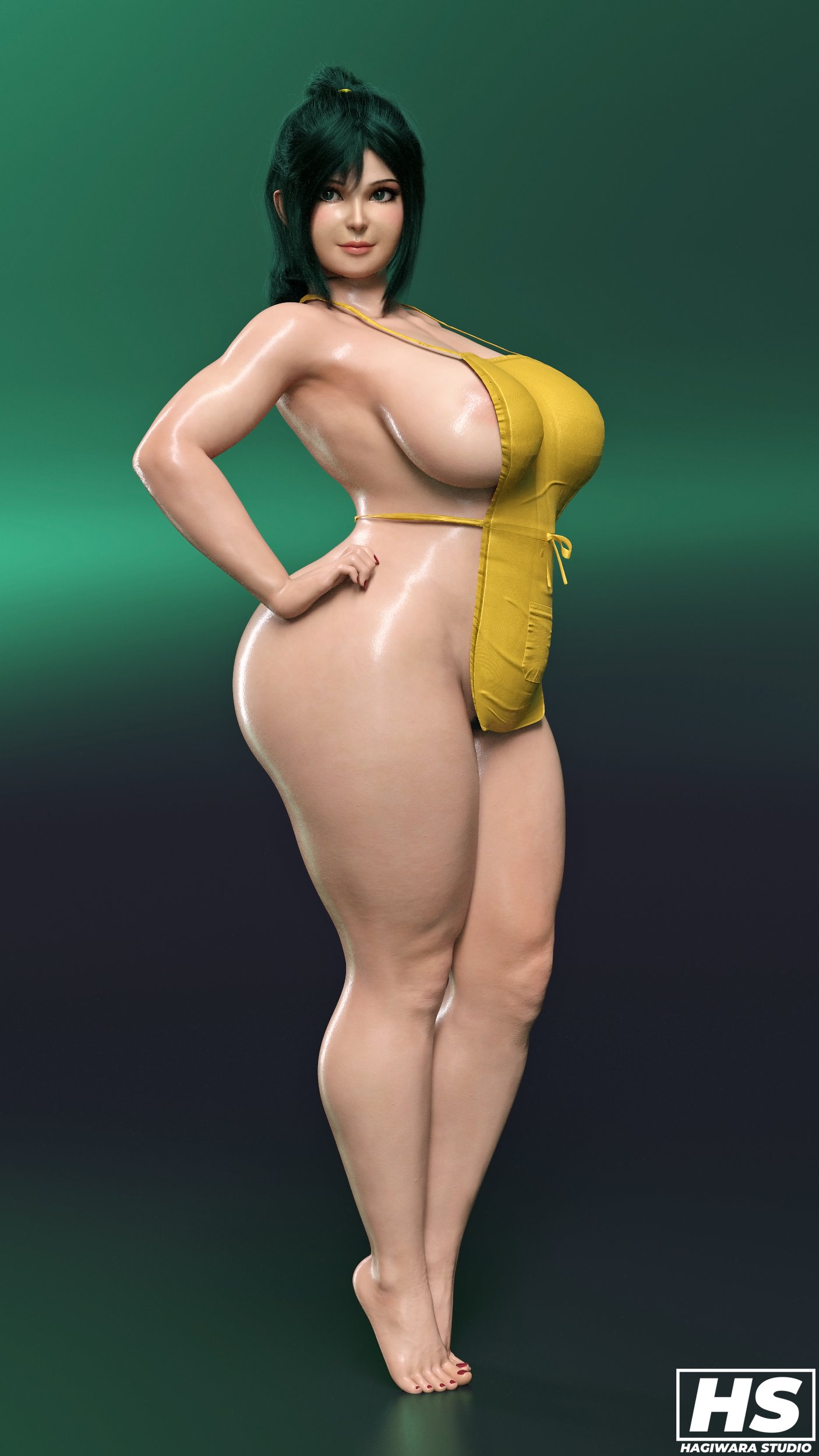 1girls, 3d, apron, apron only, ass, bbw, big ass, big breasts, boku no hero academia, breasts, chubby, chubby female, female, female only, green eyes, green hair, hagiwara studio, inko midoriya, light skin, light-skinned female, long hair, milf, my hero academia, ponytail, smooth skin, thick ass, thick thighs, tied hair