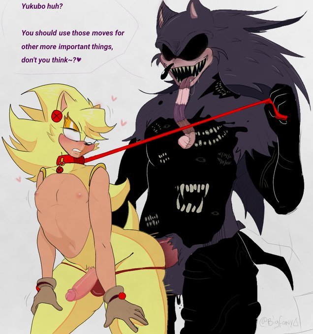 alokrenacido bify body_horror drooling femboy kyofu_(sonic.exe) leash long_tongue male/male male_penetrating_male purple_fur sonic.exe sonic.exe_(series) yellow_fur yokubo_(sonic.exe)