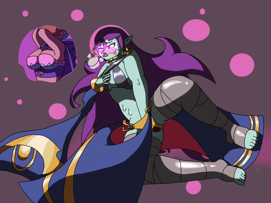 female female_only llas long_hair masturbation purple_hair pussy_juice_drip red_eyes seer_dance_shantae shantae shantae_(character) shantae_and_the_seven_sirens teal_skin very_long_hair