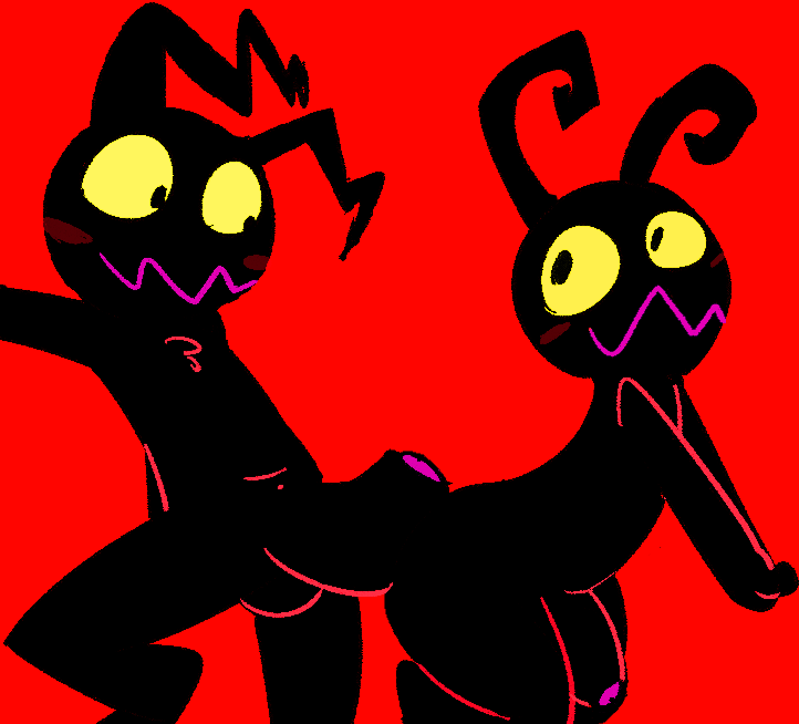 balls black_body black_eyes blush duo erection genitals heartless humanoid kingdom_hearts male male_only non-human penis red_background silly_imp simple_background toony yellow_sclera