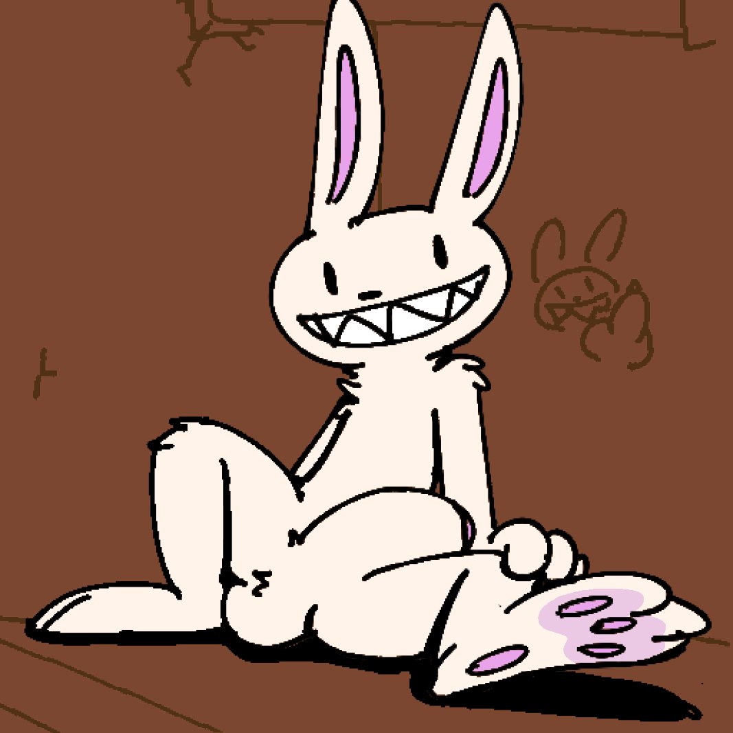 1:1 anthro biped erection fur genitals lagomorph leporid looking_at_viewer male male_only mammal max_(sam_and_max) penis rabbit sam_and_max silly_imp sitting sitting_on_ground solo white_body white_fur