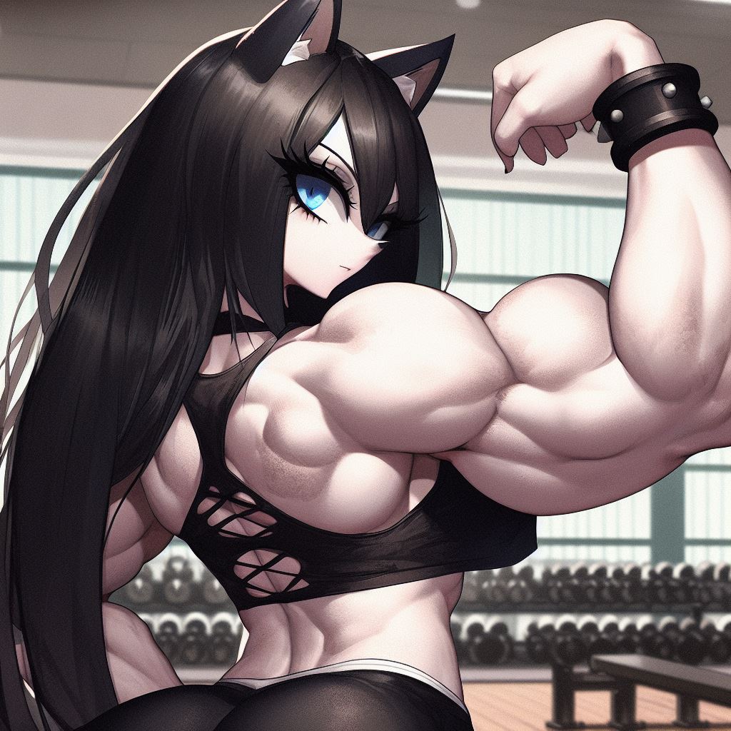 ai_generated anthro back back_view black_hair blue_eyes bracelet furry inner_ear_fluff long_hair luni_the_wolf muscle_girl muscular_female spiked_bracelet white_body white_fur wolf_ears wolf_girl wolf_tail