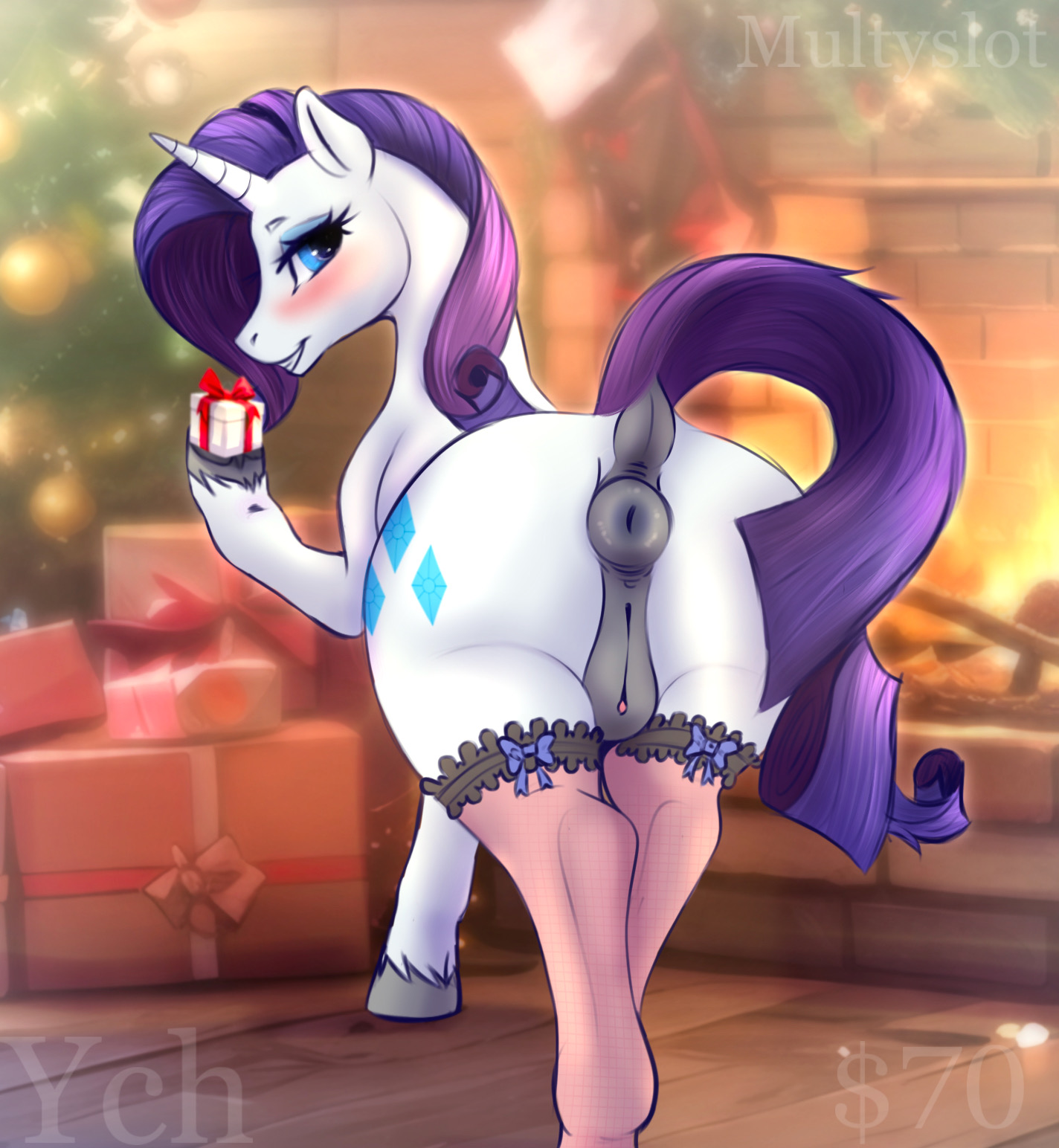 1girls, 2d, anatomically correct, anatomically correct genitalia, anatomically correct pussy, animal genitalia, animal pussy, anus, ass, blue eyes, blue eyeshadow, christmas, cutie mark, dock, equid, equine, equine anus, equine genitalia, equine pussy, eyeshadow, female, female only, feral, feral only, friendship is magic, furry, genitals, gift, hasbro, holidays, hooves, horn, horse, looking back, mammal, my little pony, no penetration, nul1999, ponut, pony, puffy anus, pussy, rarity (mlp), rear view, socks, solo, solo female, tail, unicorn, white body