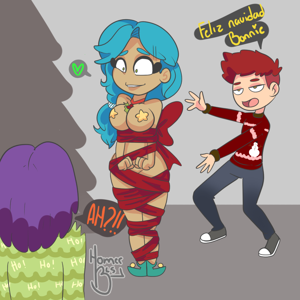 1girls 2boys 2boys1girl ?! ?!! aiden_fox_(fnafhs) back_view bon_(fnafhs) bonnie_(fnafhs) brit_(fnafhs) christmas_clothing christmas_hat christmas_outfit christmas_present christmas_tree dark-skinned_female dialogue dialogue_box dialogue_bubble female fhs fhsz3r0 fnafhs fnafhs_z3ro fnafhsrule34 foxy_(fnafhs) gender_transformation genderbend genderswap genderswap_(mtf) gift homerbls kool_fav male nervous nervous_smile open_mouth present purple_hair red_hair rule_63 shocked spanish_dialogue spanish_text standing tagme text text_box text_bubble turquoise_hair yellow_eyes