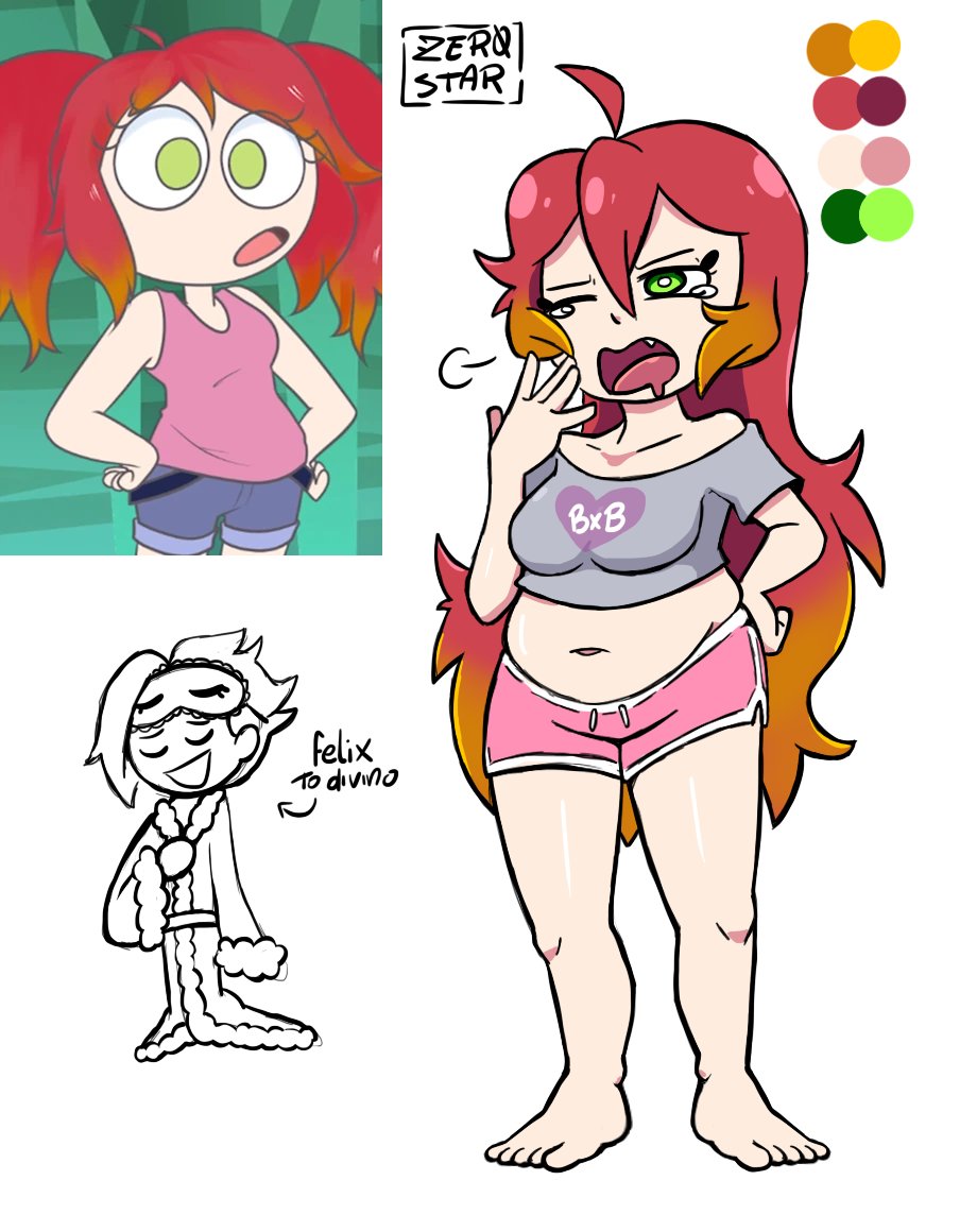 1boy 1girls abby_(fnafhs) chubby chubby_female felix_(fnafhs) fhs fhsz3r0 fnafhs fnafhs_z3ro fnafhsrule34 green_eyes long_hair open_mouth orange_hair pijama red_hair sleepwear standing tagme two_tone_hair z3star