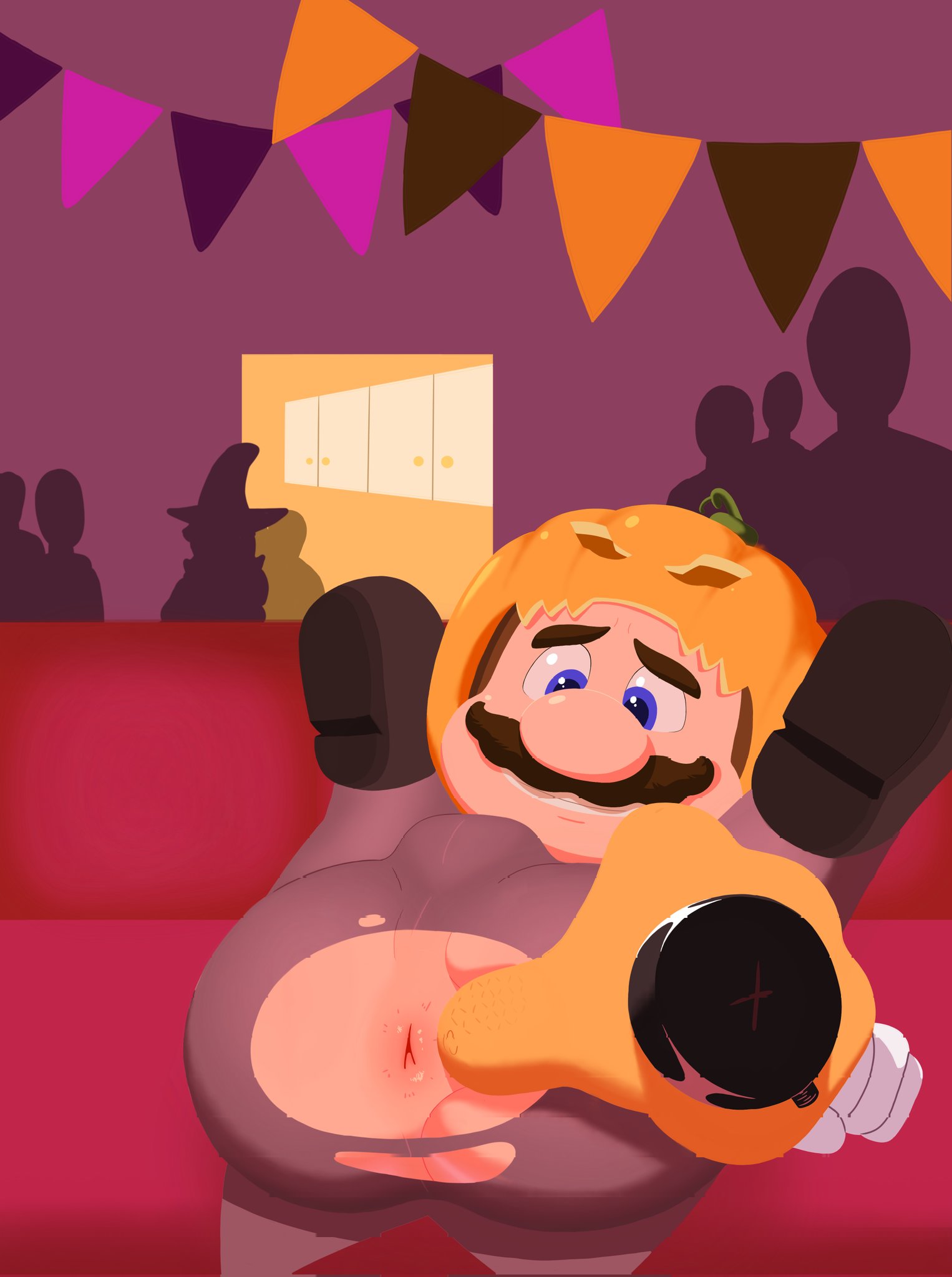 2boys anus ass big_ass big_butt blue_eyes bowser brown_hair bulge clothing disembodied_hand gay male male/male male_only mario mario_(series) multiple_boys ricostanny super_mario_bros._(2023_film) toony