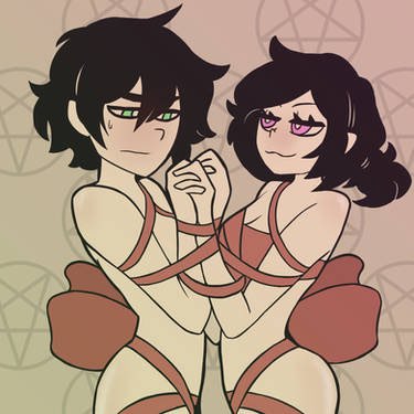 1boy, 1girls, andrew graves, ashley graves, black hair, blood related, blush, blushing, bondage, both sexes in same situation, bound together, brother and sister, cute, edit, eyes, female, femsub, green, hand holding, incest, lagsoff, lowres, male, male and female subs, malesub, multiple subs, pink eyes, questionable consent, ribbon, straight, tagme, the coffin of andy and leyley
