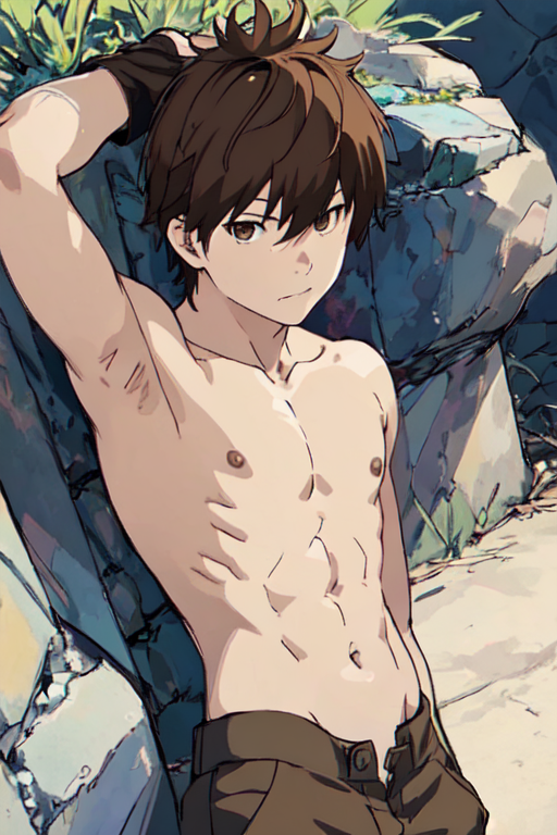 ai_generated armpits brown_eyes brown_hair haruhiro_(grimgar)