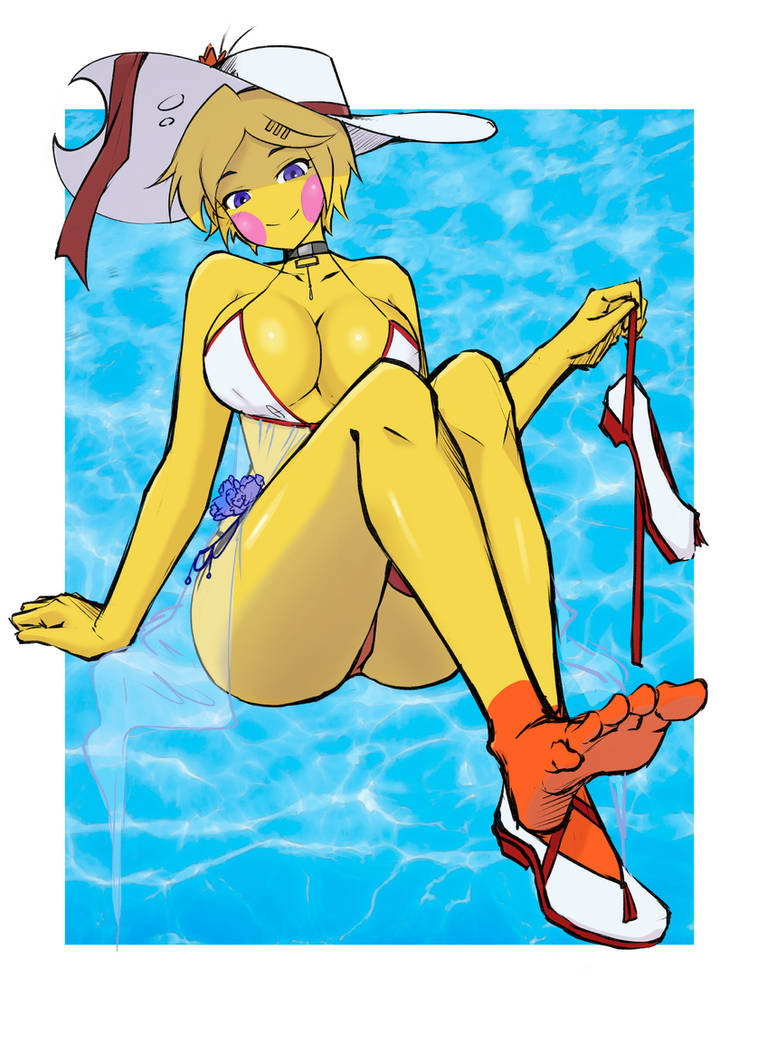 1girls, artist request, bikini, breasts, chica (fnia), female, female only, five nights at freddy's, five nights in anime, fnaf, fnia, large breasts, scottgames, solo, tagme, toy chica (fnaf)