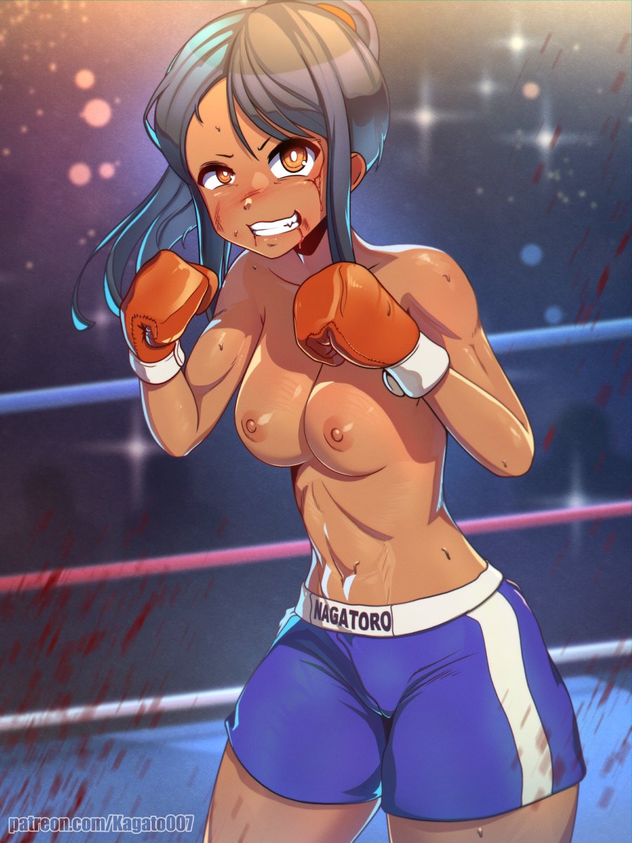 1girls black_hair boxing boxing_gloves boxing_ring boxing_shorts boxing_with_boobies_out breasts brown_eyes clothed clothing female female_focus female_only gloves hayase_nagatoro hi_res highres honkers_out human human_only kagato007 long_hair looking_at_viewer medium_hair navel please_don't_bully_me,_nagatoro ponytail red_boxing_gloves red_gloves revealing_clothes shorts simple_background solo tan tan-skinned_female tan_body tan_skin tanned tanned_female topless topless_boxing topless_female watermark wide_hips