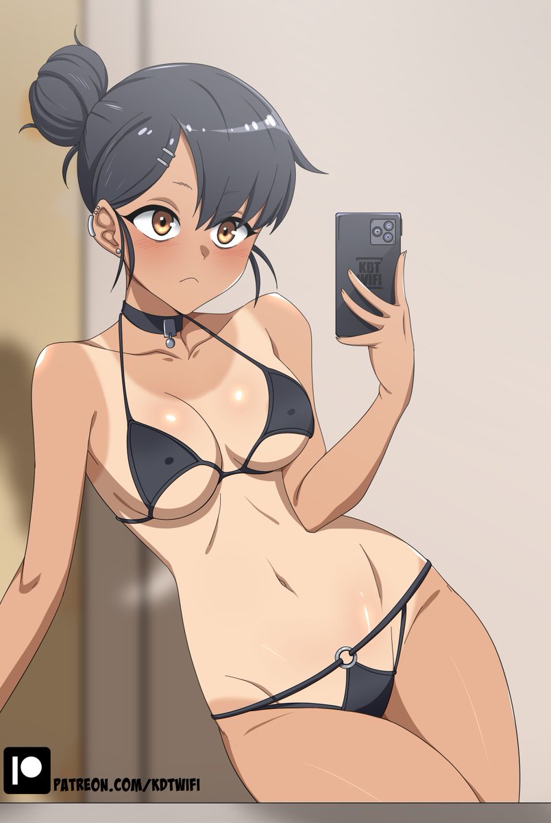 1girls big_breasts bikini black_bikini black_hair breasts brown_eyes clothed clothing collar female female_focus female_only glasses hair_bun hayase_nagatoro hi_res highres human human_only kdtwifi long_hair medium_breasts navel please_don't_bully_me,_nagatoro ponytail pose revealing_clothes selfie simple_background slim_waist solo tan tan-skinned_female tan_body tan_skin tanline tanlines tanned tanned_female tanned_skin thighs tied_hair watermark