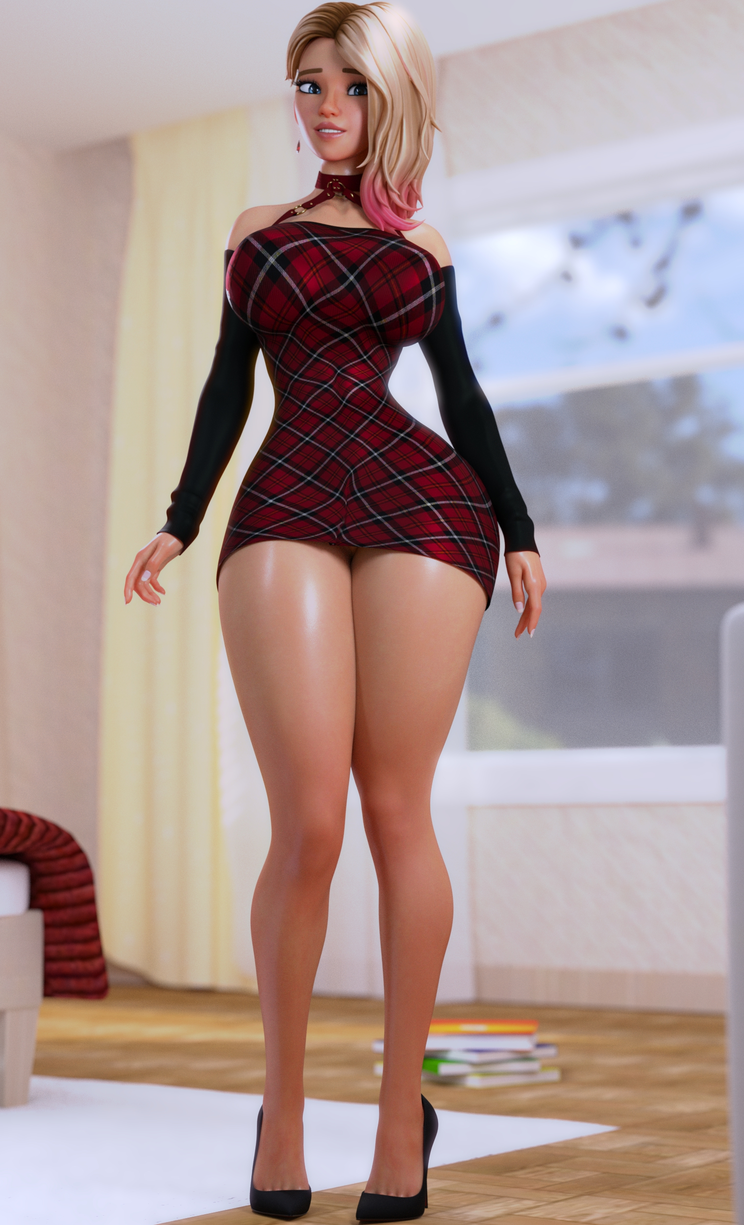 1girls, 3d, blonde, blonde female, blonde hair, blonde-haired female, blue eyes, colored hair, curvy, dress, female, female only, french nails, fully clothed, going commando, gwen stacy, high heels, image, long legs, marvel, marvel comics, no panties, no panties under dress, ruidx, solo, solo female, spider-man (series)