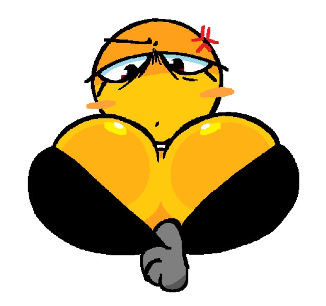 1girls, annoyed, annoyed expression, annoyed face, black clothing, emoji, emoji (race), female, jjoyplus, pulling clothing, solo, solo female, yellow body, yellow skin