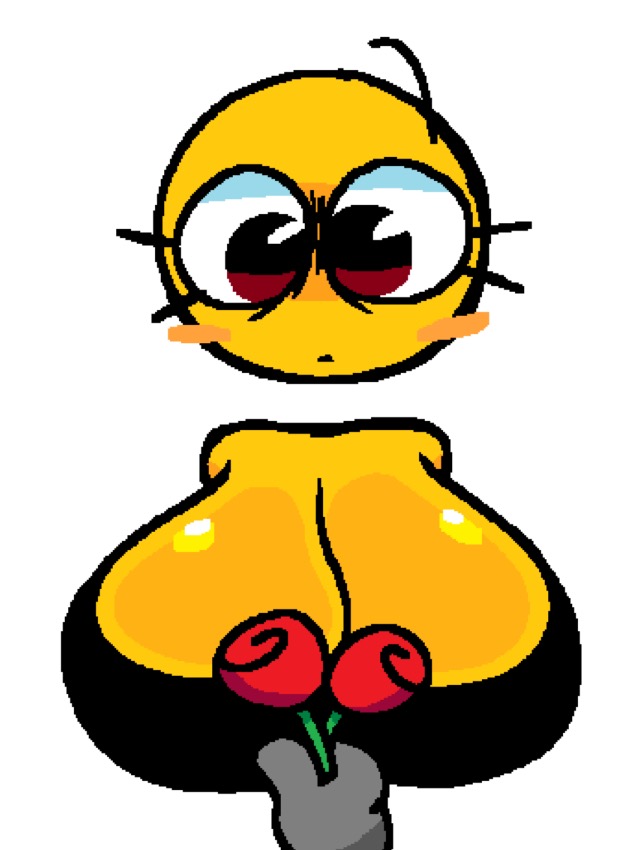 blush, breasts, emoji, emoji (race), female, flower, flowers, jjoyplus, suprised, suprised expression, suprised look, yellow body, yellow skin