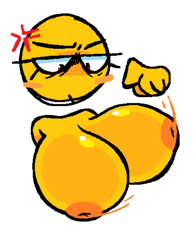annoyed, annoyed expression, annoyed face, bouncing breasts, breasts, emoji, emoji (race), female, jjoyplus, no bra, solo, solo female, yellow hair, yellow skin