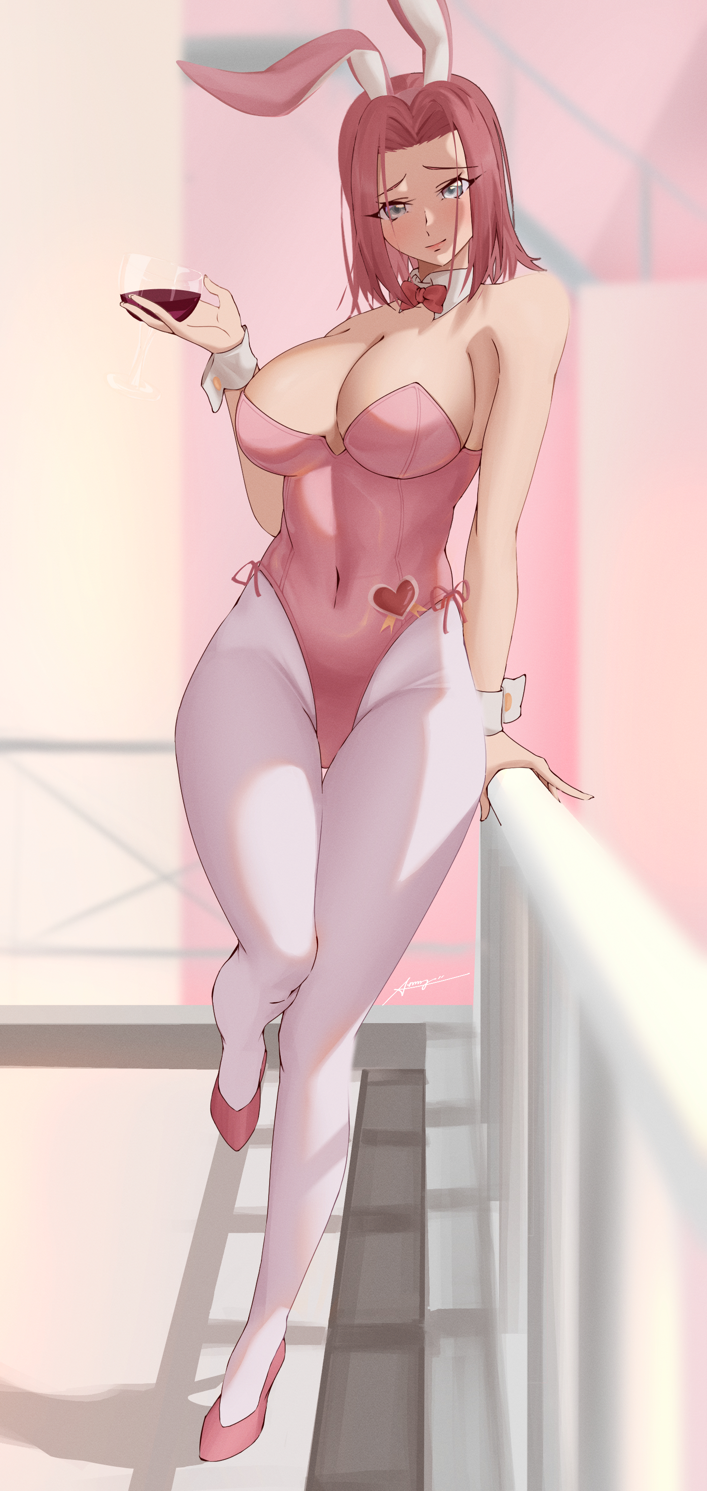1girls, ang styles, artist request, big breasts, breasts, bunnysuit, cleavage, code geass, female, fit, fit female, high heels, kallen stadtfeld, large breasts, light skin, light-skinned female, medium hair, red hair, slim waist, solo, thick thighs, thighs, wide hips