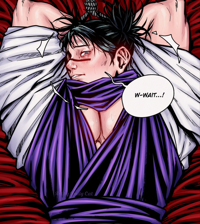 blushing_at_viewer bondage choso_kamo clothed flustered flustered_male jujutsu_kaisen submissive_male tied_up