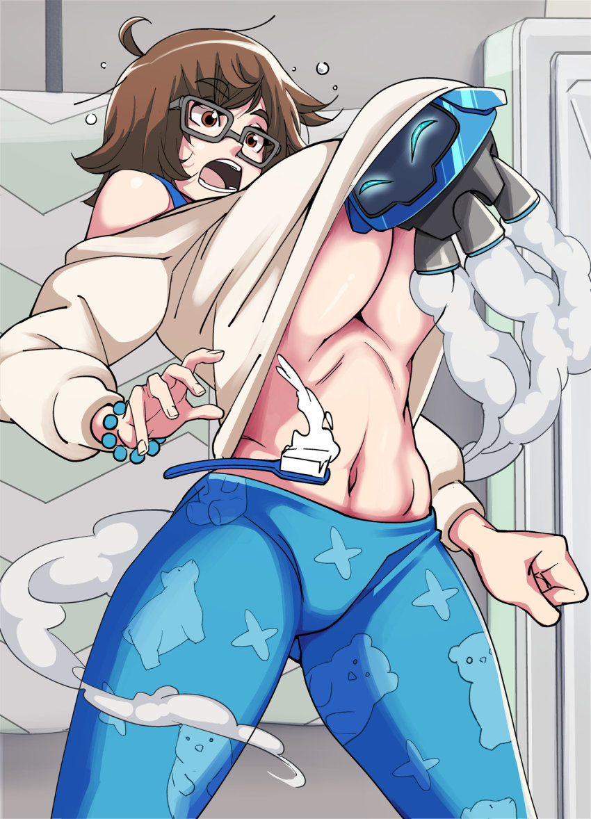 1girls, breasts, cleavage, eyewear, female, glasses, large breasts, mei (overwatch), nisego, overwatch, overwatch 2, underboob