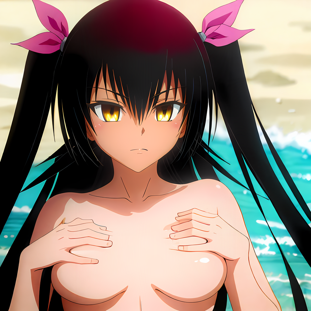 ai_generated beach breasts covered_nipples dark_skin hentai_world master_nemesis sea seaside to_love-ru to_love-ru_darkness topless