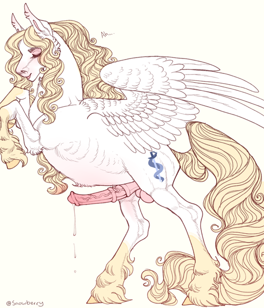 anatomically_correct animal_genitalia animal_penis balls blonde_hair blush closed_eyes cutie_mark ear_tuft equid equine equine_genitalia equine_penis erection feral fetlocks fluffy fur genitals hair hasbro horse long_hair male mammal medial_ring my_little_pony on_hind_legs open_mouth pegasus penis sheath signature simple_background snowberry solo solo_focus tuft vein veiny_penis wavy_hair white_body wings yellow_body yellow_fur