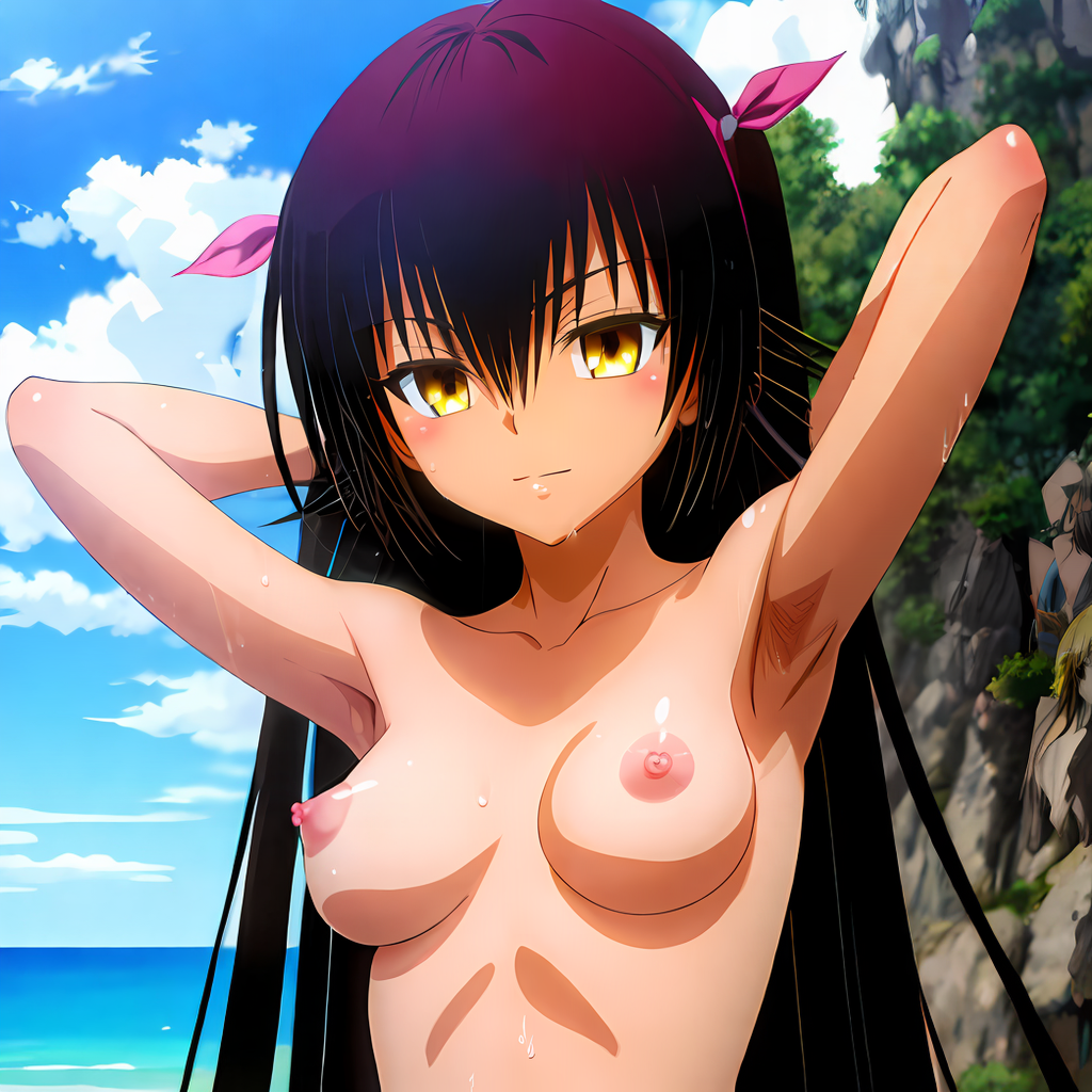 ai_generated beach breasts dark_skin hentai_world master_nemesis nipples perky_nipples petite petite_body petite_breasts petite_female sea seaside to_love-ru to_love-ru_darkness topless young young_female young_woman