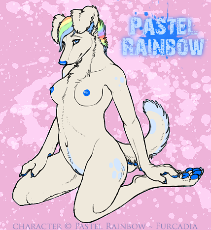 anthro blue_eyes breasts canine darkicewolf female fur furry hindpaw kneeling nude pastel paws pussy