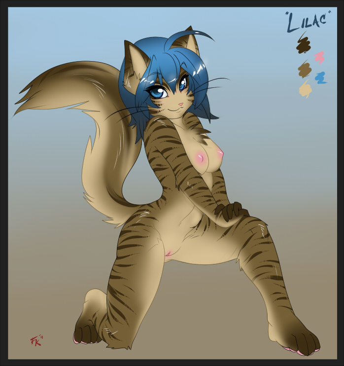 anthro blue_eyes blue_hair breasts feline female fluff-kevlar fur furry hair lilac looking_at_viewer maine_coon nude pussy solo