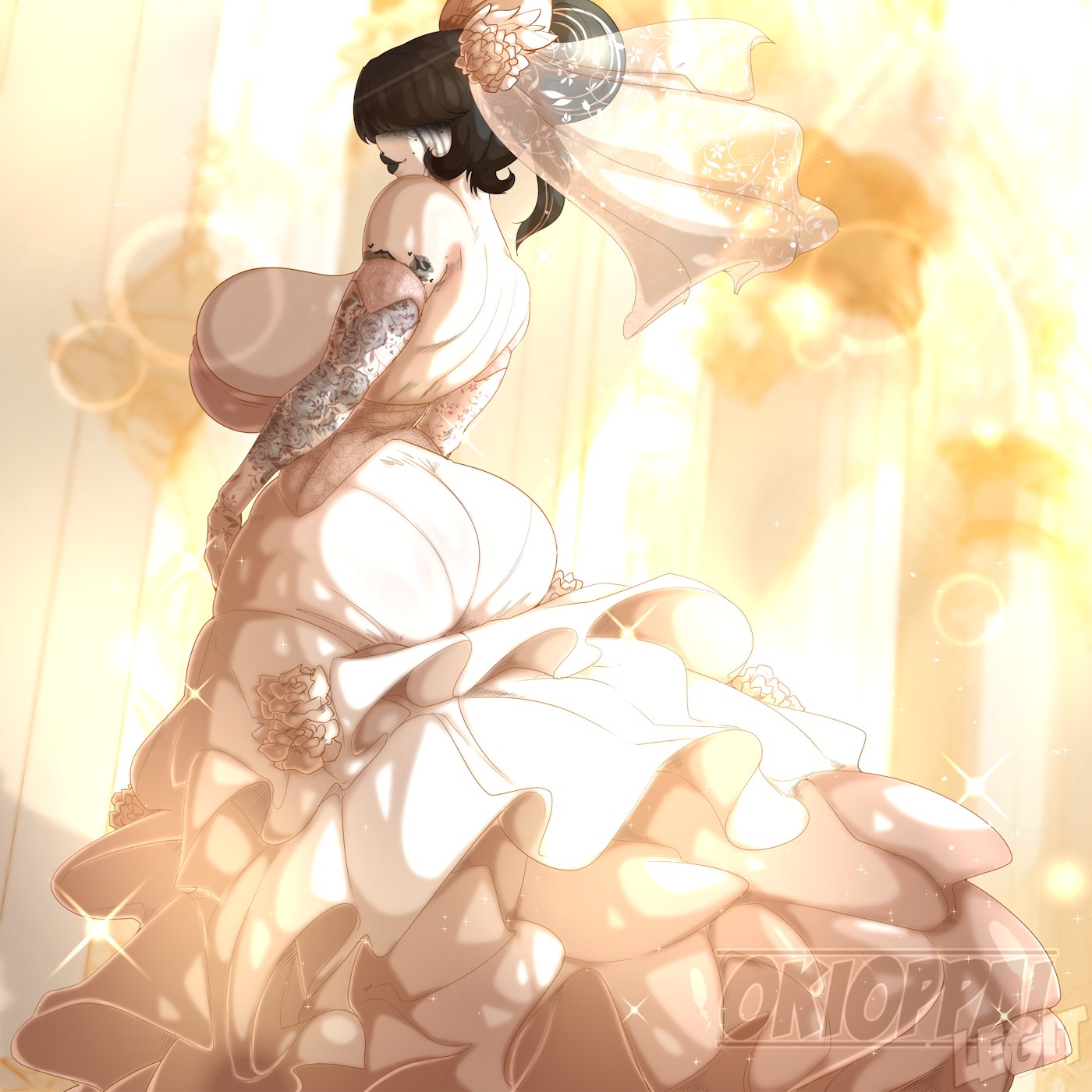 ass, big ass, big breasts, breasts, bubble ass, bubble butt, female, goth, goth girl, huge breasts, okioppai, original, secretary goth (okioppai), wedding dress