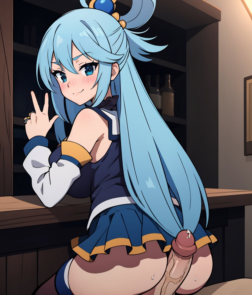 1boy, ai generated, aqua (konosuba), ass, assjob, buttjob, female, from behind, kono subarashii sekai ni shukufuku wo!, leukocrisp, male, penis, stable diffusion