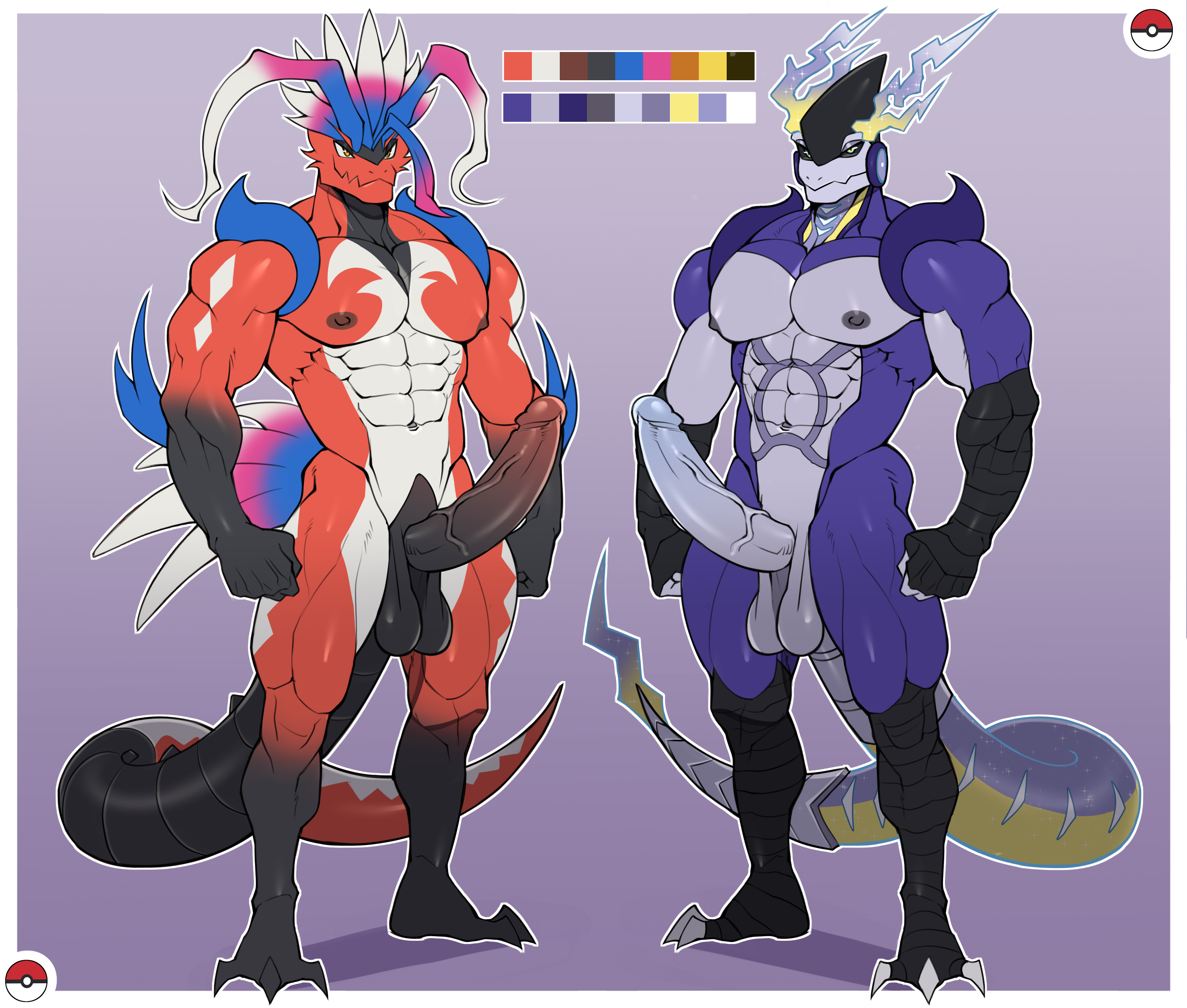 anthro, balls, bara, big penis, boner, erection, gay, gay male, hunk, koraidon, male, male only, miraidon, muscles, muscular, muto20002, nintendo, nude, paradox pokemon, penis, pokemon, scalie, yaoi