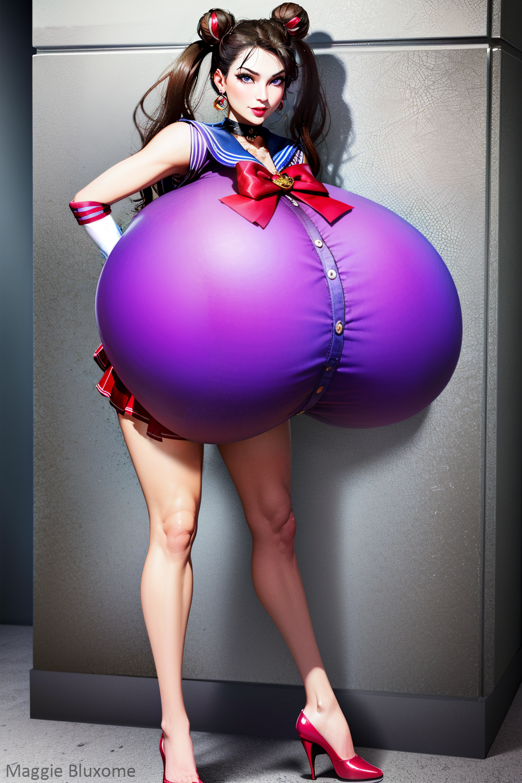 ai_generated bishoujo_senshi_sailor_moon black_hair breast_focus breasts breasts_bigger_than_head breasts_bigger_than_torso clothing cosplay enormous_breasts female gigantic_breasts high_heels human hyper hyper_breasts light-skinned_female light_skin long_hair maggie_bluxome_(artist) purple_eyes sailor_moon_(cosplay) sailor_uniform skirt stable_diffusion top_heavy upper_body violet_eyes