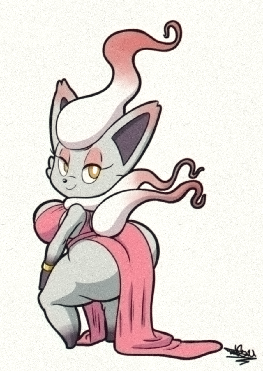 2022 2023 anthro ass bedroom_eyes big_ass big_breasts big_butt black_eyelashes bracelets breasts clothing crouching dress eyelashes female gloves_(marking) hair hi_res hisuian_form hisuian_zorua huge_ass huge_breasts huge_butt jewelry leg_markings looking_at_viewer looking_back_at_viewer markings multicolored_hair narrowed_eyes nintendo pokemon pokemon_(species) pokethot's pupils regional_form_(pokémon) seductive smile smiling socks_(marking) solo tansau thigh_highs two_tone_hair white_body white_pupils yellow_eyes zorua