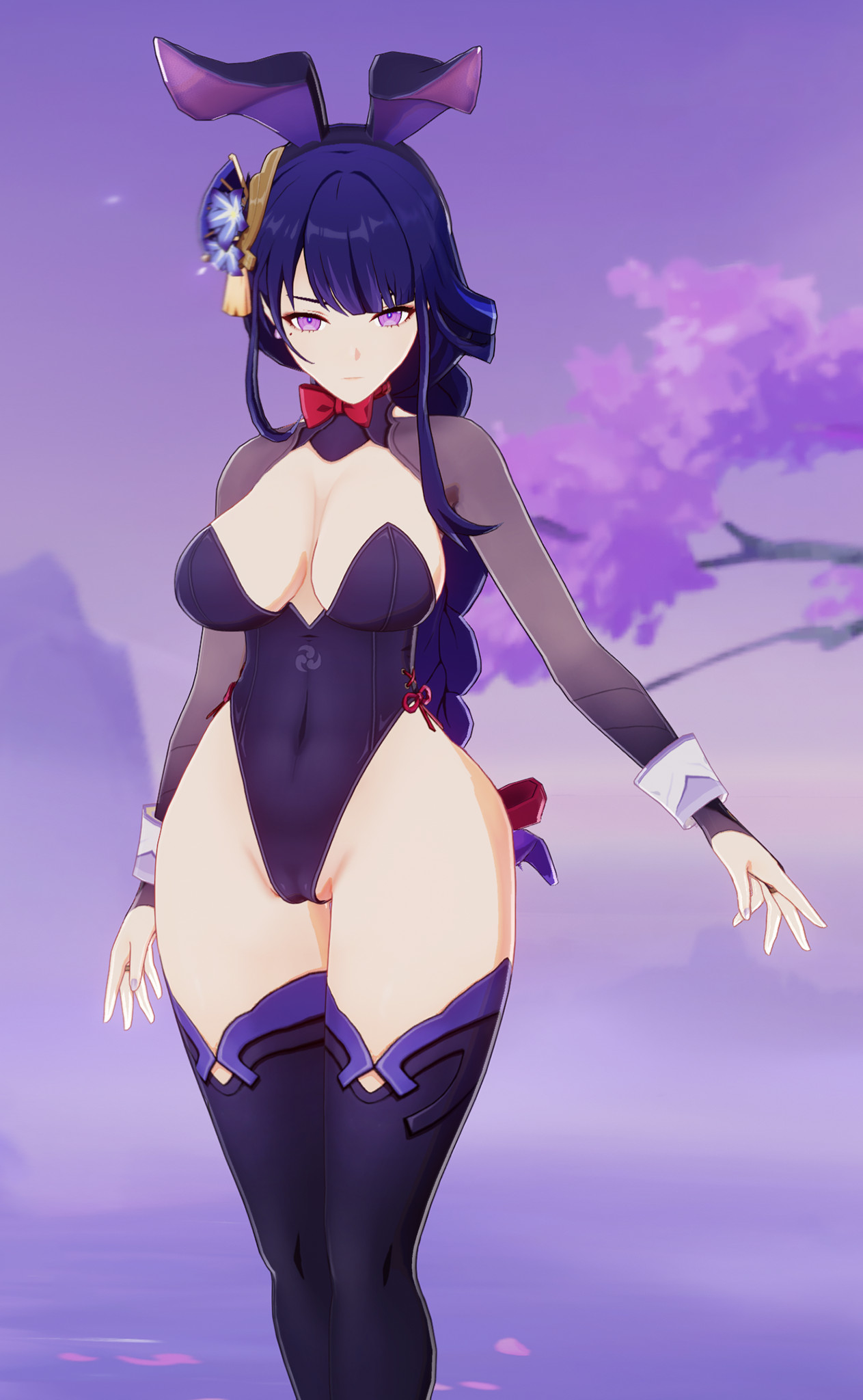 1girls, big breasts, breasts, bunny ears, bunny girl, bunnysuit, female, female focus, female only, genshin impact, hoyoverse, huge breasts, looking at viewer, mod, naked, naked female, nude, nude female, raiden shogun, thick thighs, thighhighs, thighs, wide hips